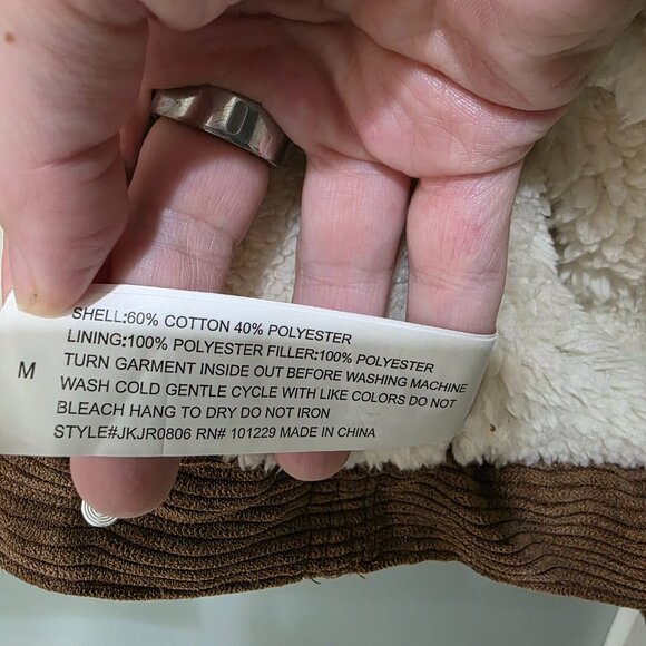 Ashley NWT M Brown Corduroy Jacket Sherpa Lined Fleece Trucker Coat Cozy - Picture 5 of 11